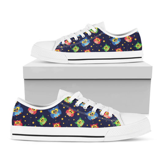 Owl And Star Pattern Print White Low Top Shoes