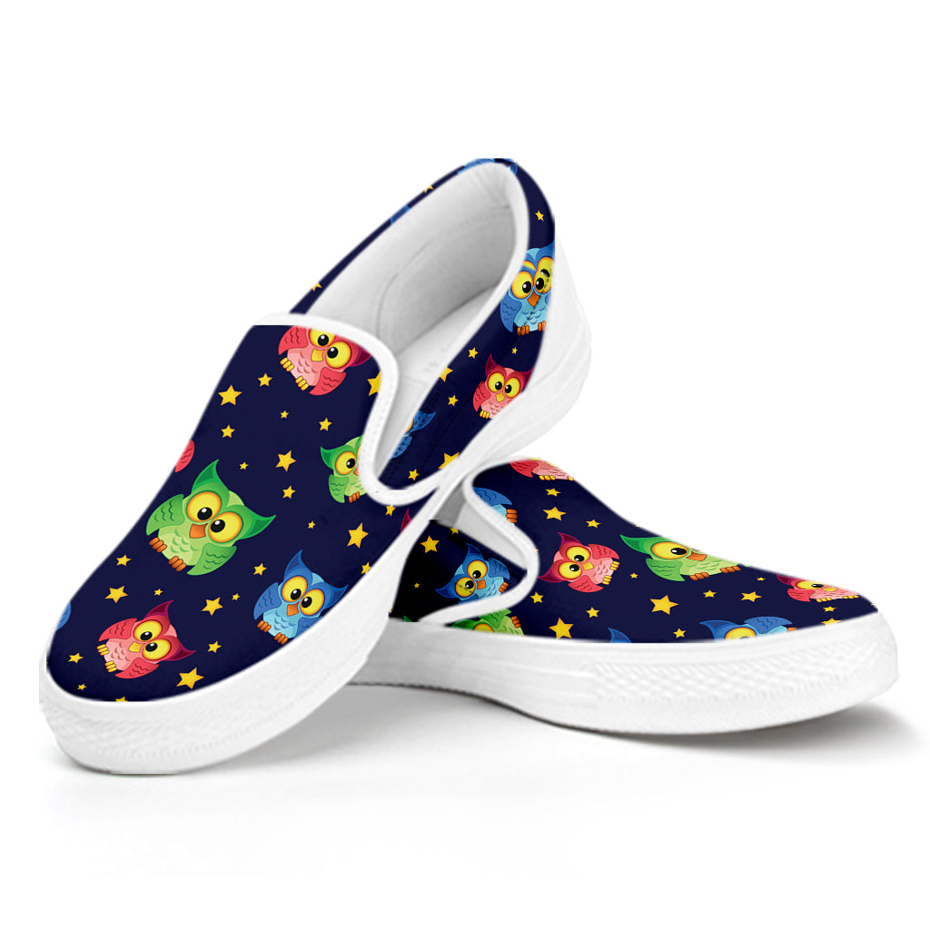 Owl And Star Pattern Print White Slip On Shoes