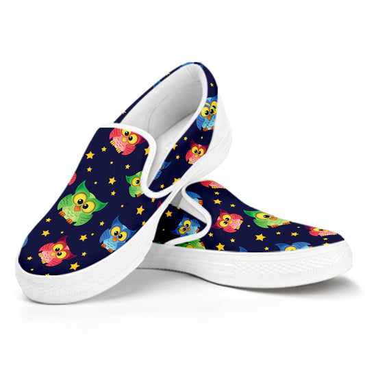 Owl And Star Pattern Print White Slip On Shoes