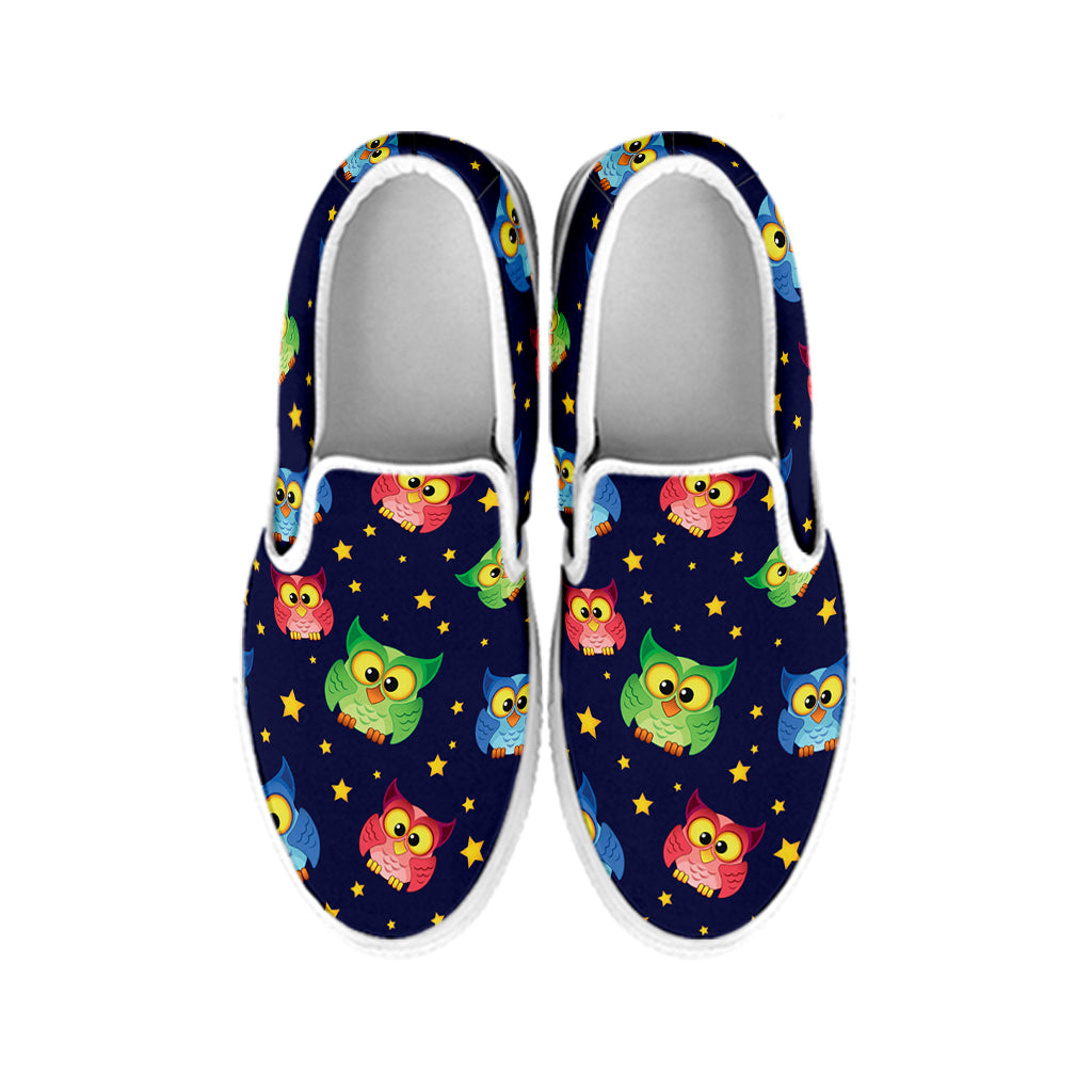 Owl And Star Pattern Print White Slip On Shoes
