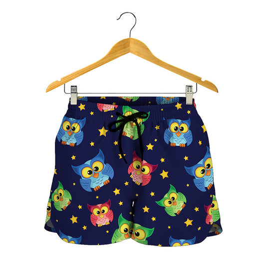 Owl And Star Pattern Print Women's Shorts