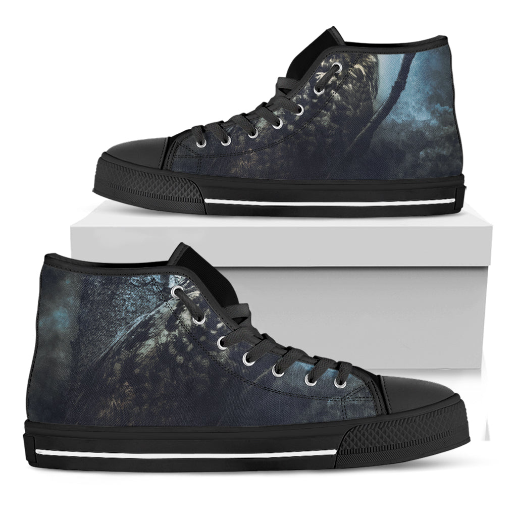 Owl At Night Print Black High Top Shoes