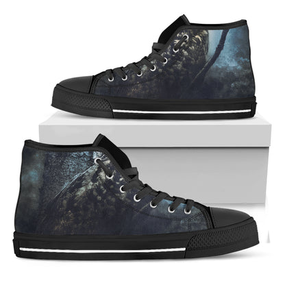 Owl At Night Print Black High Top Shoes