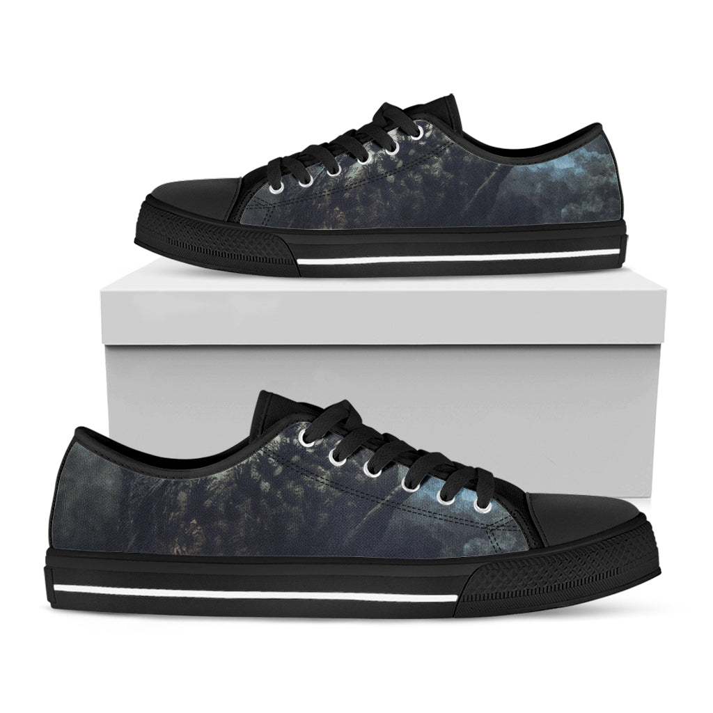 Owl At Night Print Black Low Top Shoes