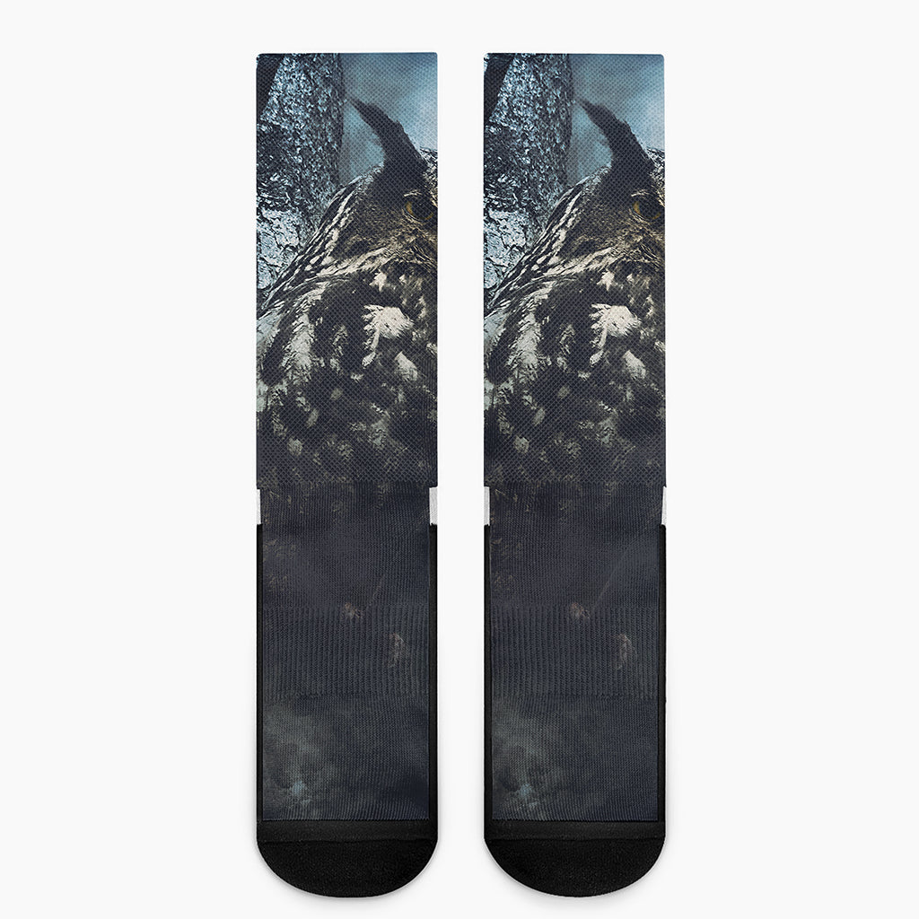 Owl At Night Print Crew Socks