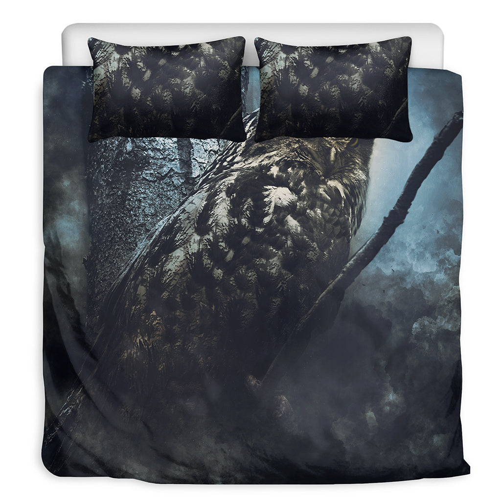 Owl At Night Print Duvet Cover Bedding Set