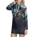 Owl At Night Print Hoodie Dress