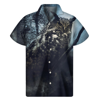 Owl At Night Print Men's Short Sleeve Shirt