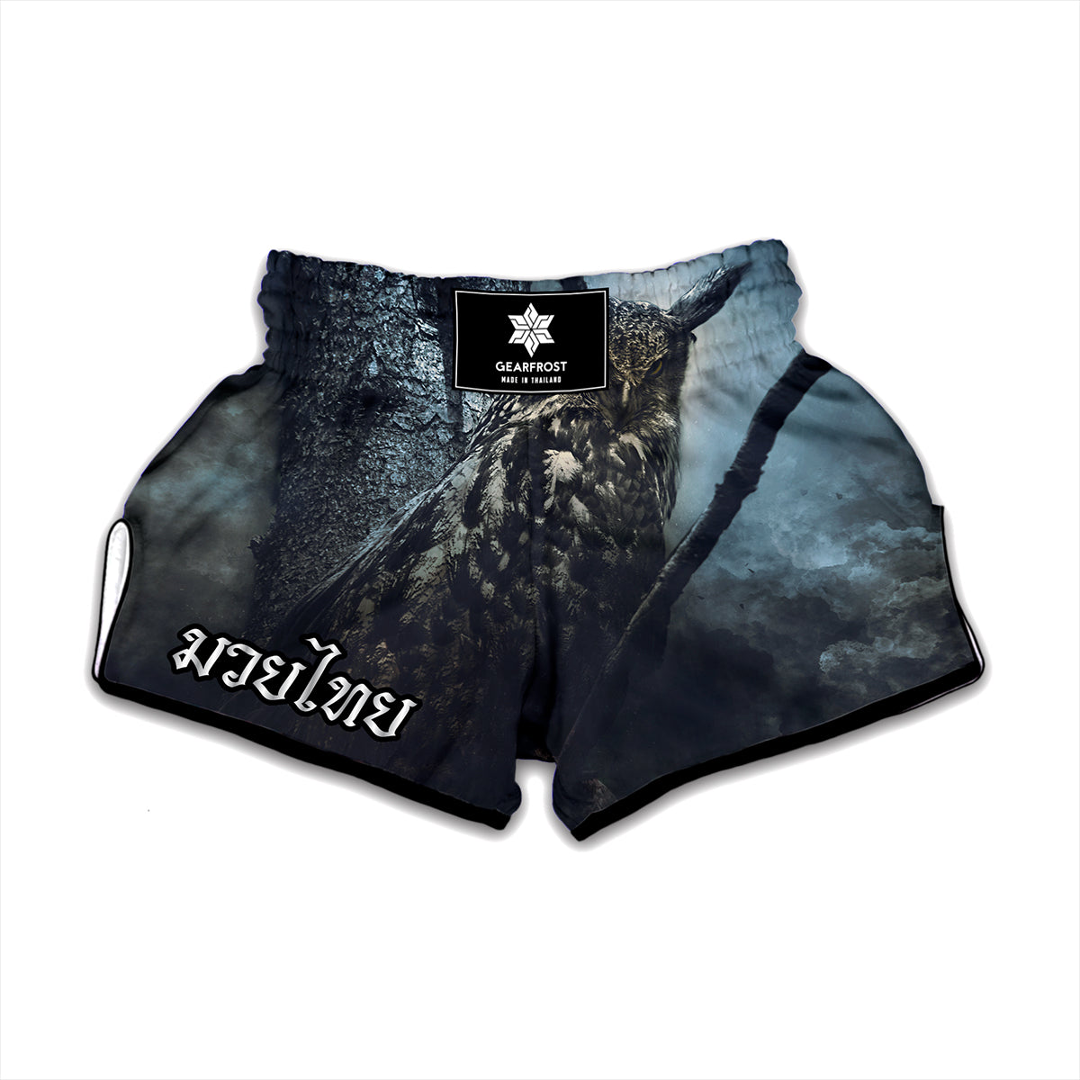 Owl At Night Print Muay Thai Boxing Shorts