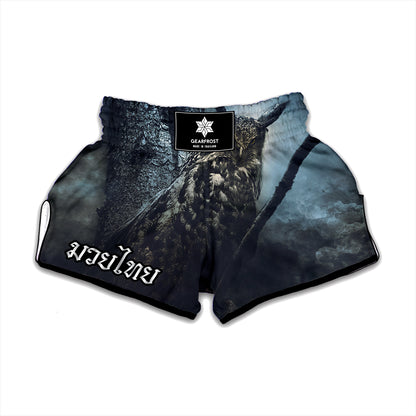 Owl At Night Print Muay Thai Boxing Shorts