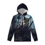 Owl At Night Print Pullover Hoodie