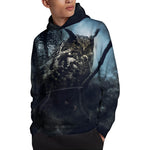 Owl At Night Print Pullover Hoodie