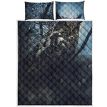 Owl At Night Print Quilt Bed Set