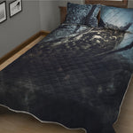 Owl At Night Print Quilt Bed Set