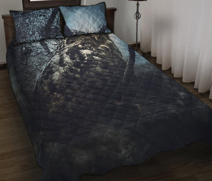 Owl At Night Print Quilt Bed Set