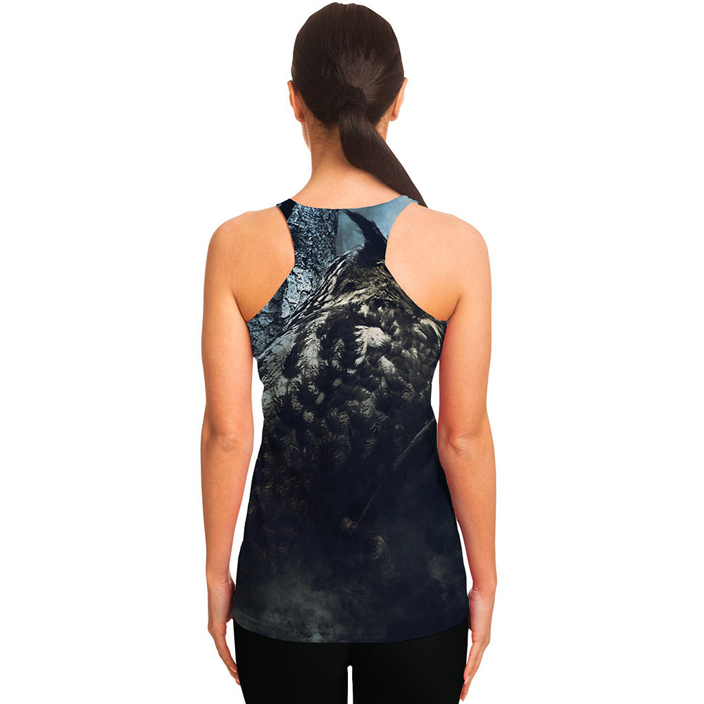 Owl At Night Print Women's Racerback Tank Top