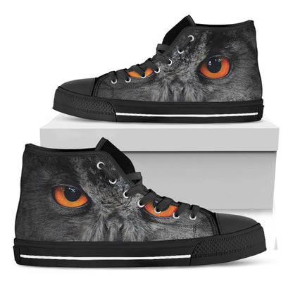 Owl Eyes Print Black High Top Shoes