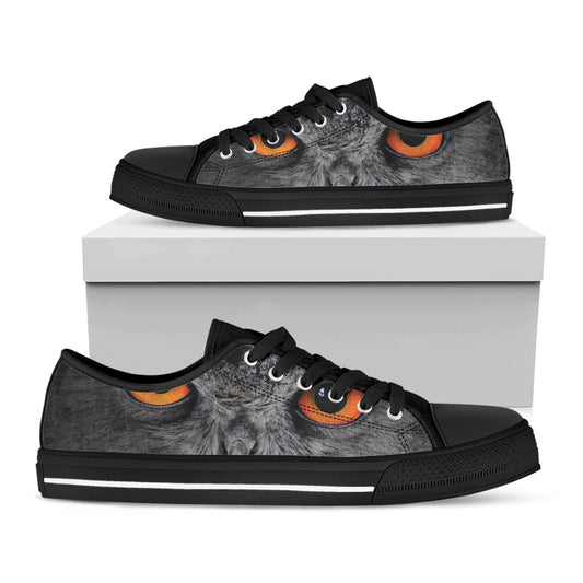 Owl Eyes Print Black Low Top Shoes 