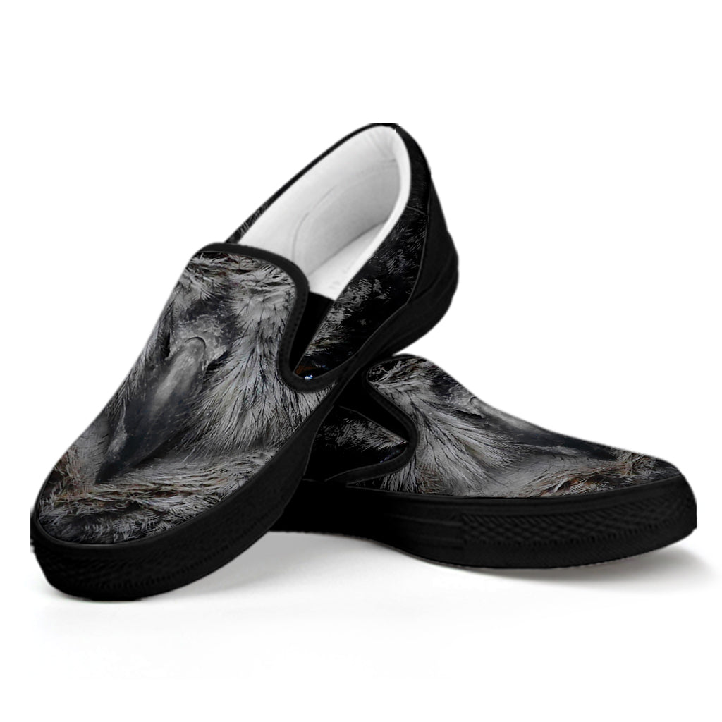 Owl Eyes Print Black Slip On Shoes