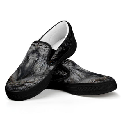 Owl Eyes Print Black Slip On Shoes