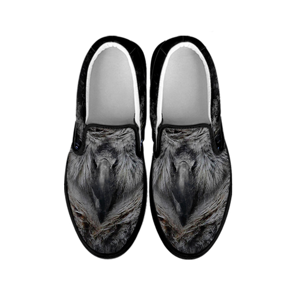 Owl Eyes Print Black Slip On Shoes