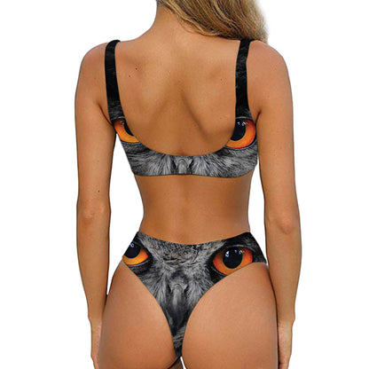 Owl Eyes Print Front Bow Tie Bikini