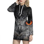 Owl Eyes Print Pullover Hoodie Dress