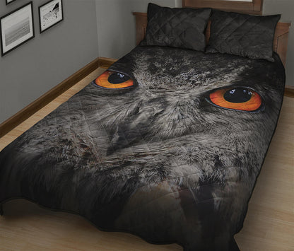 Owl Eyes Print Quilt Bed Set
