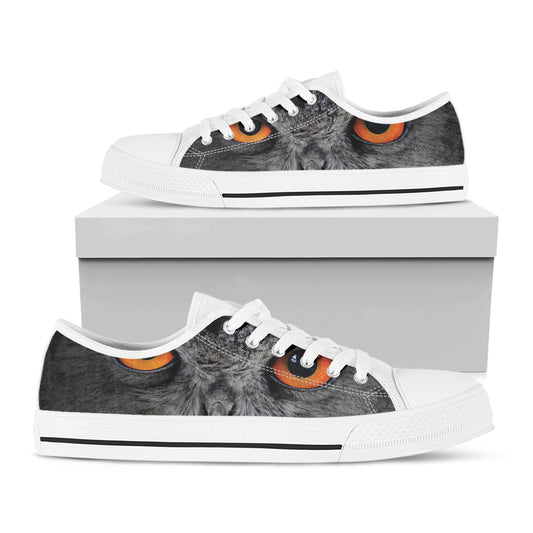 Owl Eyes Print White Low Top Shoes