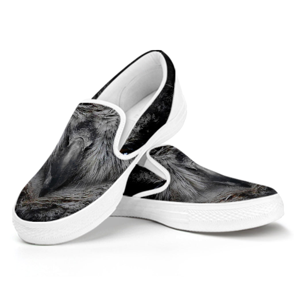 Owl Eyes Print White Slip On Shoes