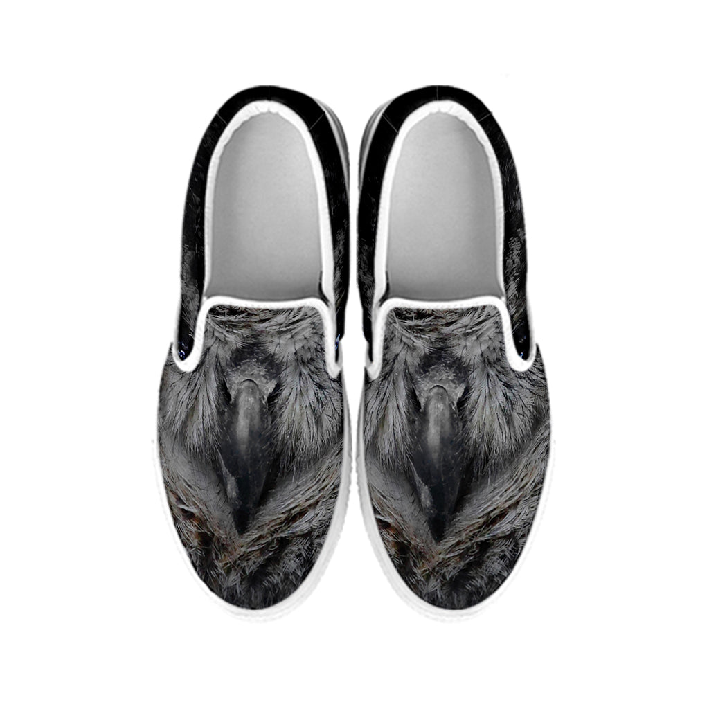Owl Eyes Print White Slip On Shoes