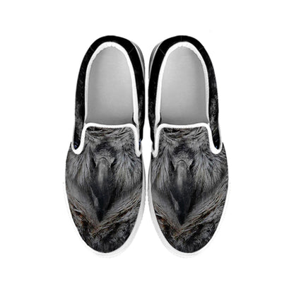 Owl Eyes Print White Slip On Shoes
