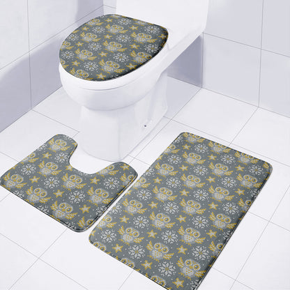 Owl Knitted Pattern Print 3 Piece Bath Mat Set