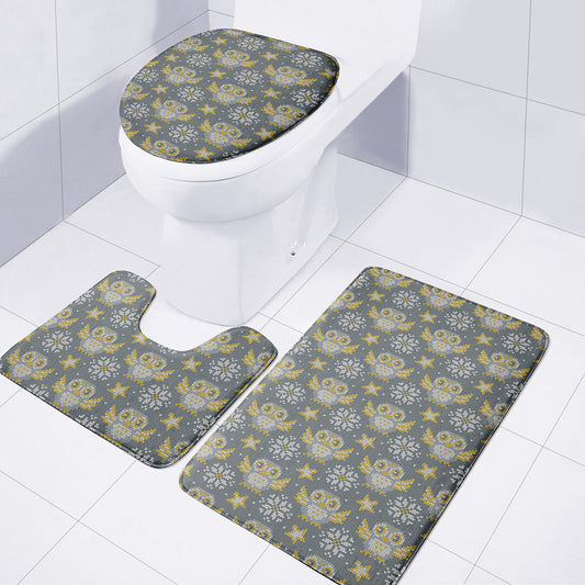 Owl Knitted Pattern Print 3 Piece Bath Mat Set