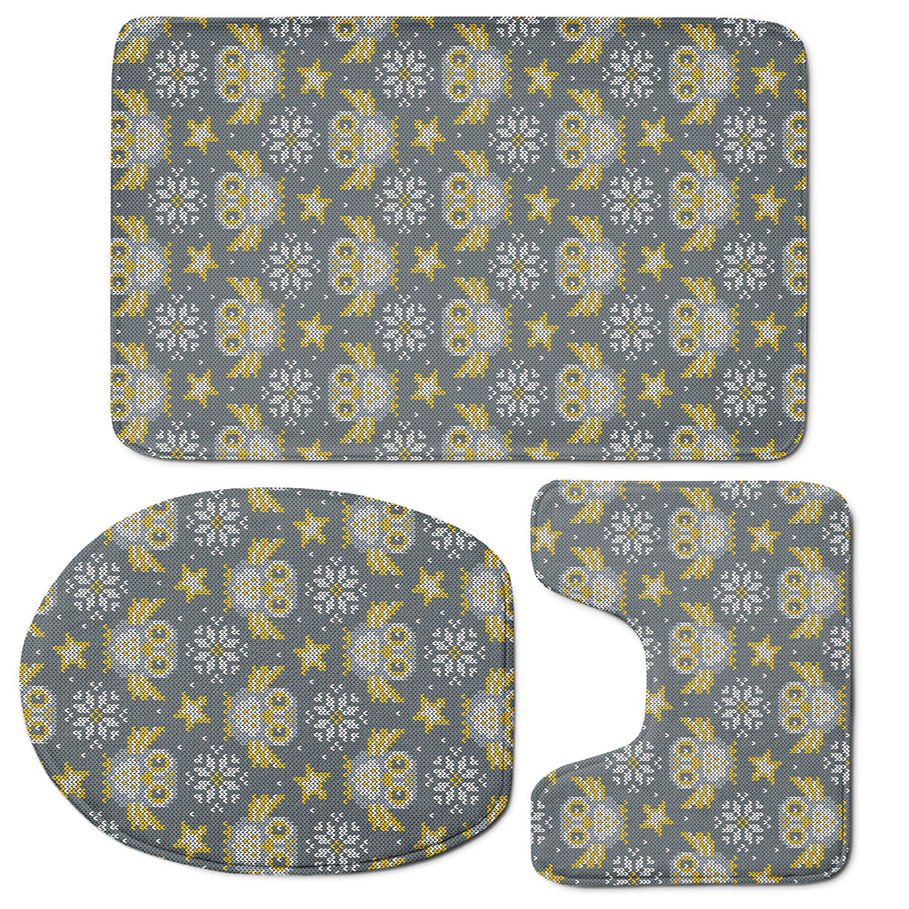 Owl Knitted Pattern Print 3 Piece Bath Mat Set