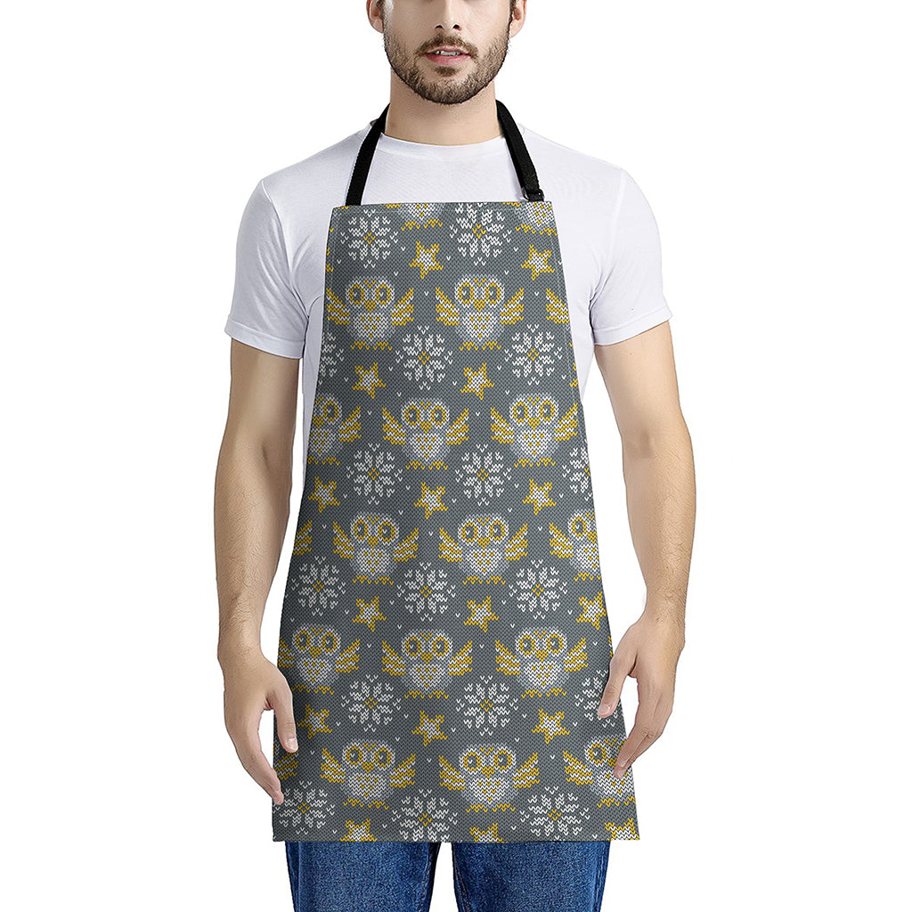 Owl Knitted Pattern Print Apron