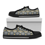 Owl Knitted Pattern Print Black Low Top Shoes