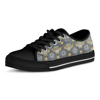 Owl Knitted Pattern Print Black Low Top Shoes