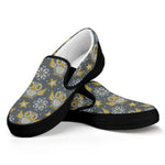 Owl Knitted Pattern Print Black Slip On Shoes