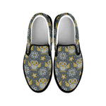 Owl Knitted Pattern Print Black Slip On Shoes