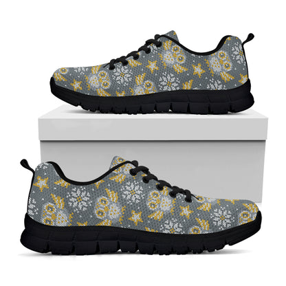 Owl Knitted Pattern Print Black Sneakers