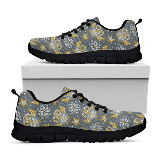 Owl Knitted Pattern Print Black Sneakers