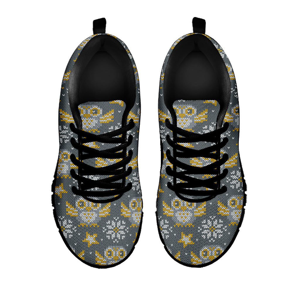 Owl Knitted Pattern Print Black Sneakers