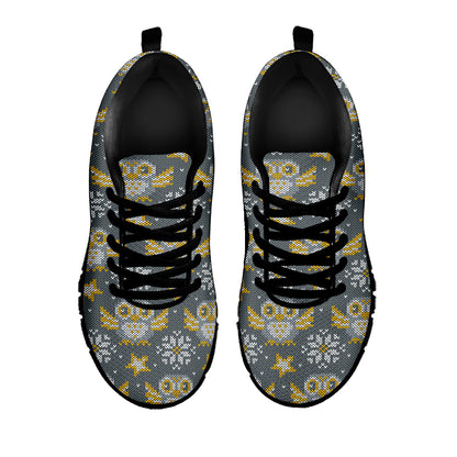 Owl Knitted Pattern Print Black Sneakers