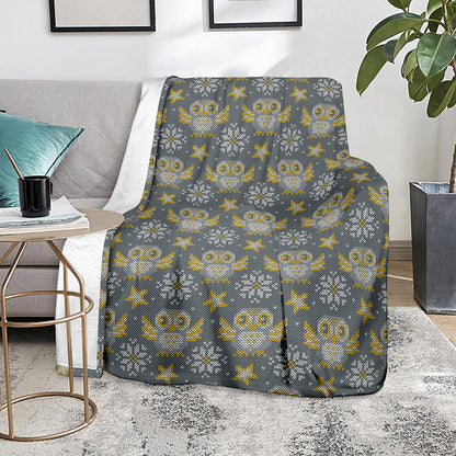 Owl Knitted Pattern Print Blanket