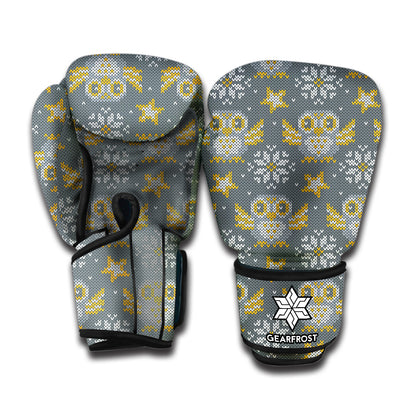 Owl Knitted Pattern Print Boxing Gloves