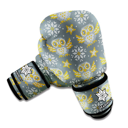 Owl Knitted Pattern Print Boxing Gloves