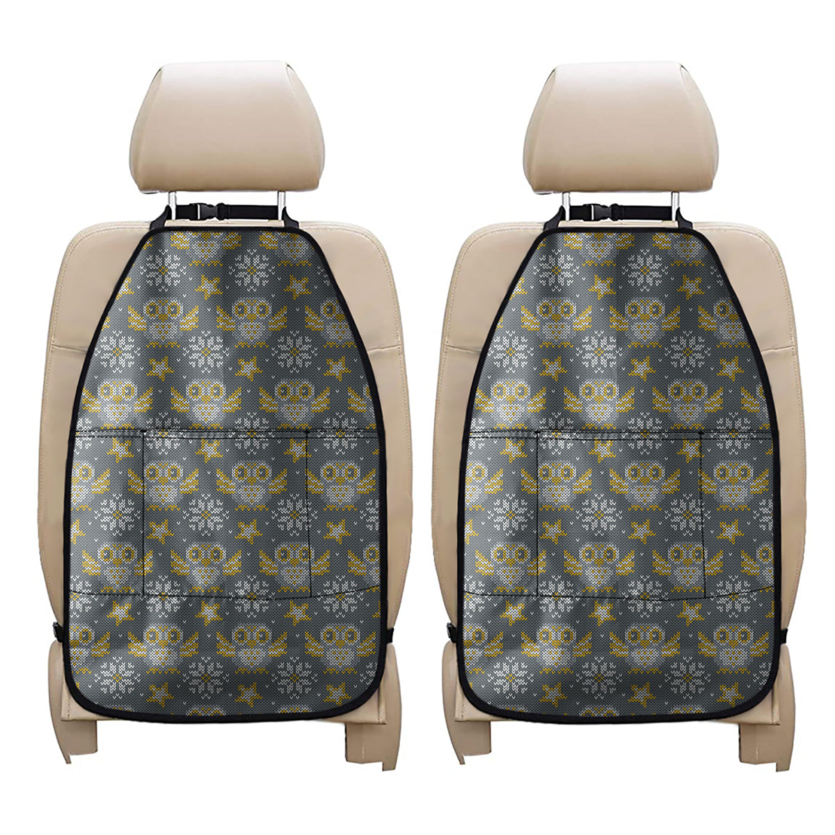 Owl Knitted Pattern Print Car Seat Organizers