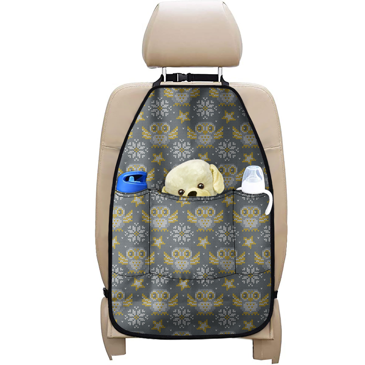 Owl Knitted Pattern Print Car Seat Organizers