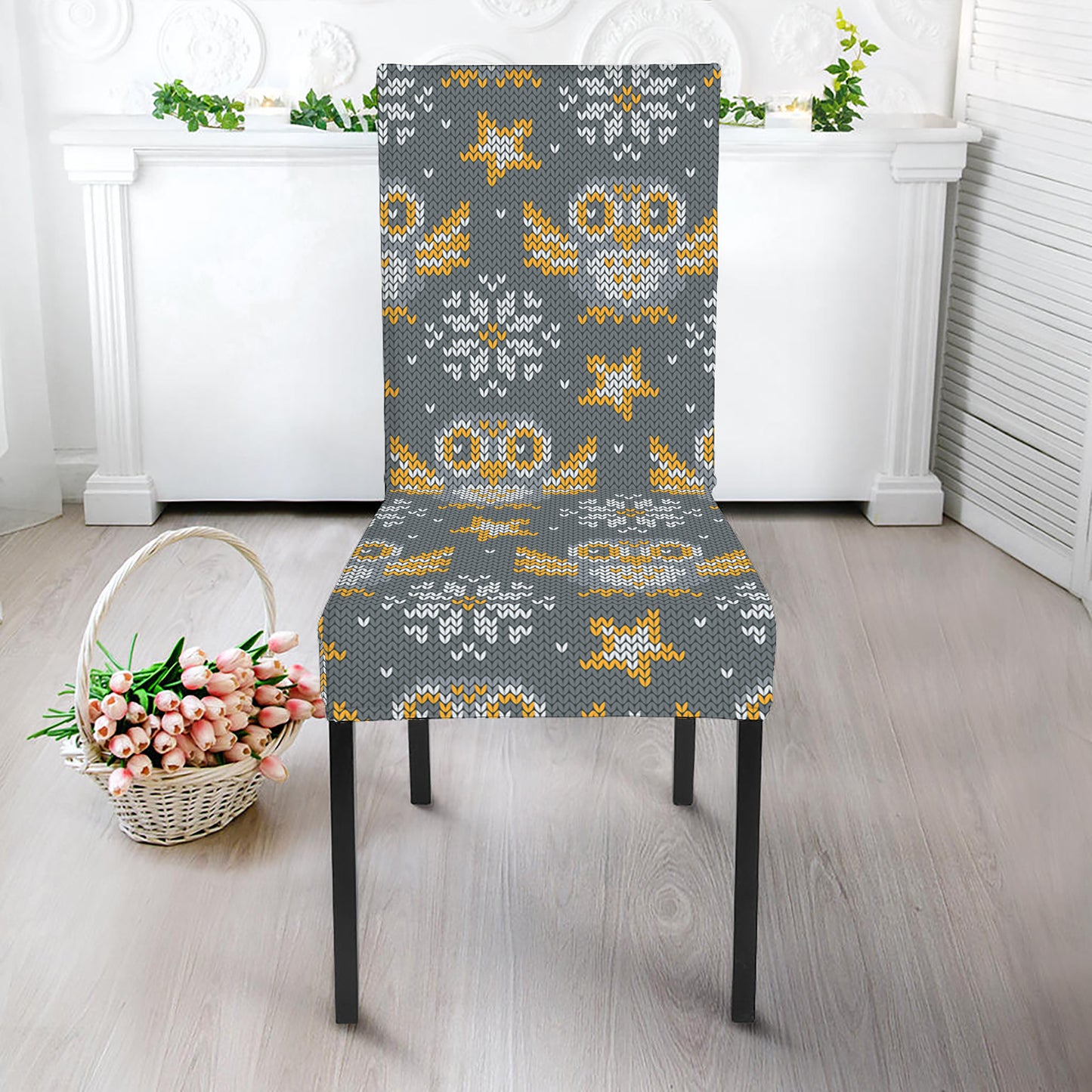 Owl Knitted Pattern Print Dining Chair Slipcover